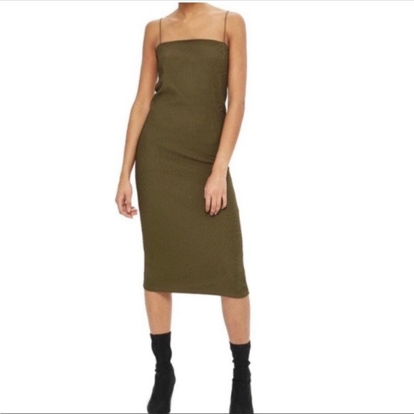 Topshop Dress Womens Bodycon Midi Textured Strappy Grunge Y2K Green 8 - Picture 1 of 13